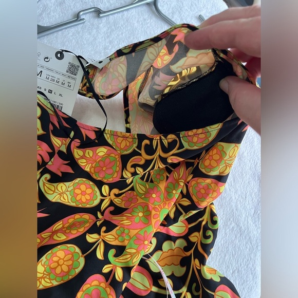 NWT! Zara size medium long sleeve printed mini boho dress multicolored pattern - Picture 5 of 15